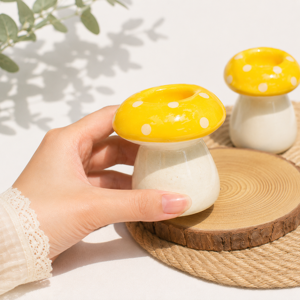 Polka Dot Mushroom Candle Holder (Sunshine Yellow)