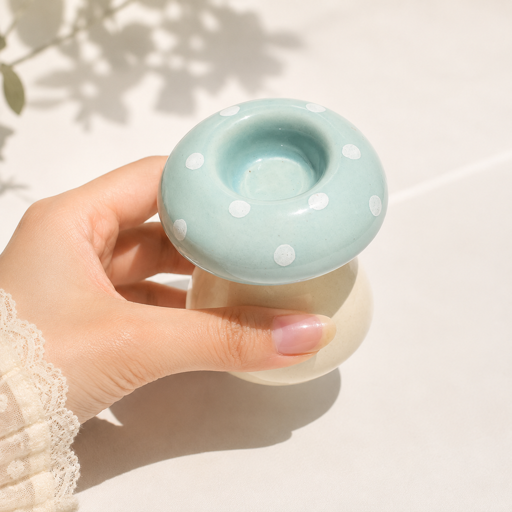 Polka Dot Mushroom Candle Holder (Sky Blue)