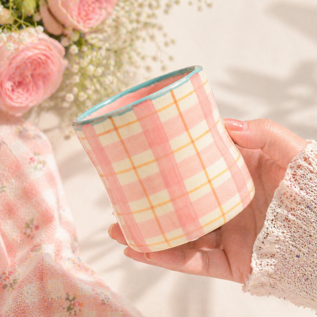 Blush Gingham Pinched Tumbler