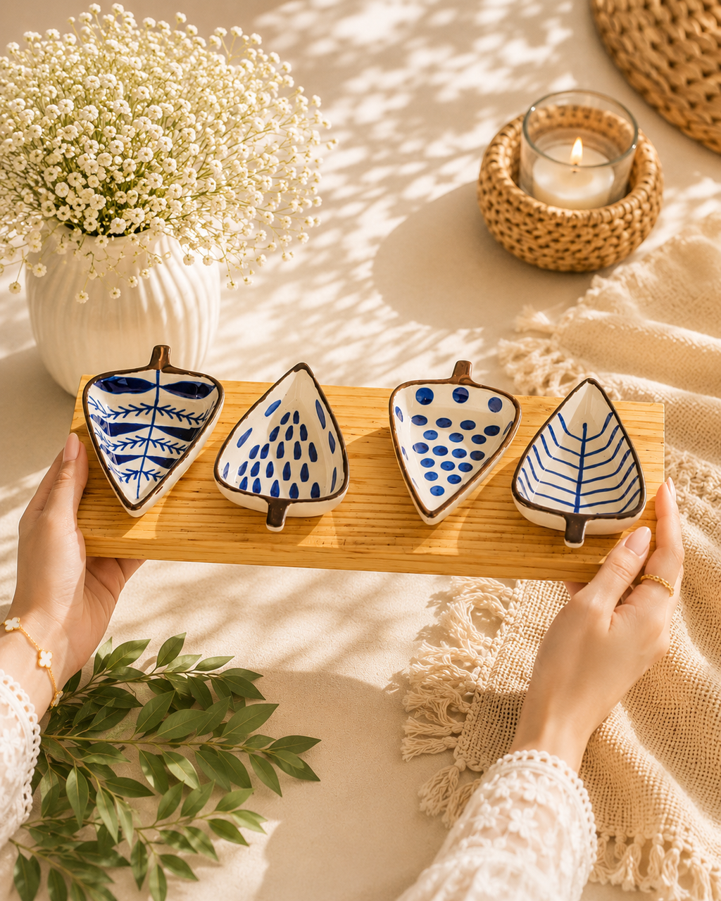 Royal Blue Leaf Platter Set of 4