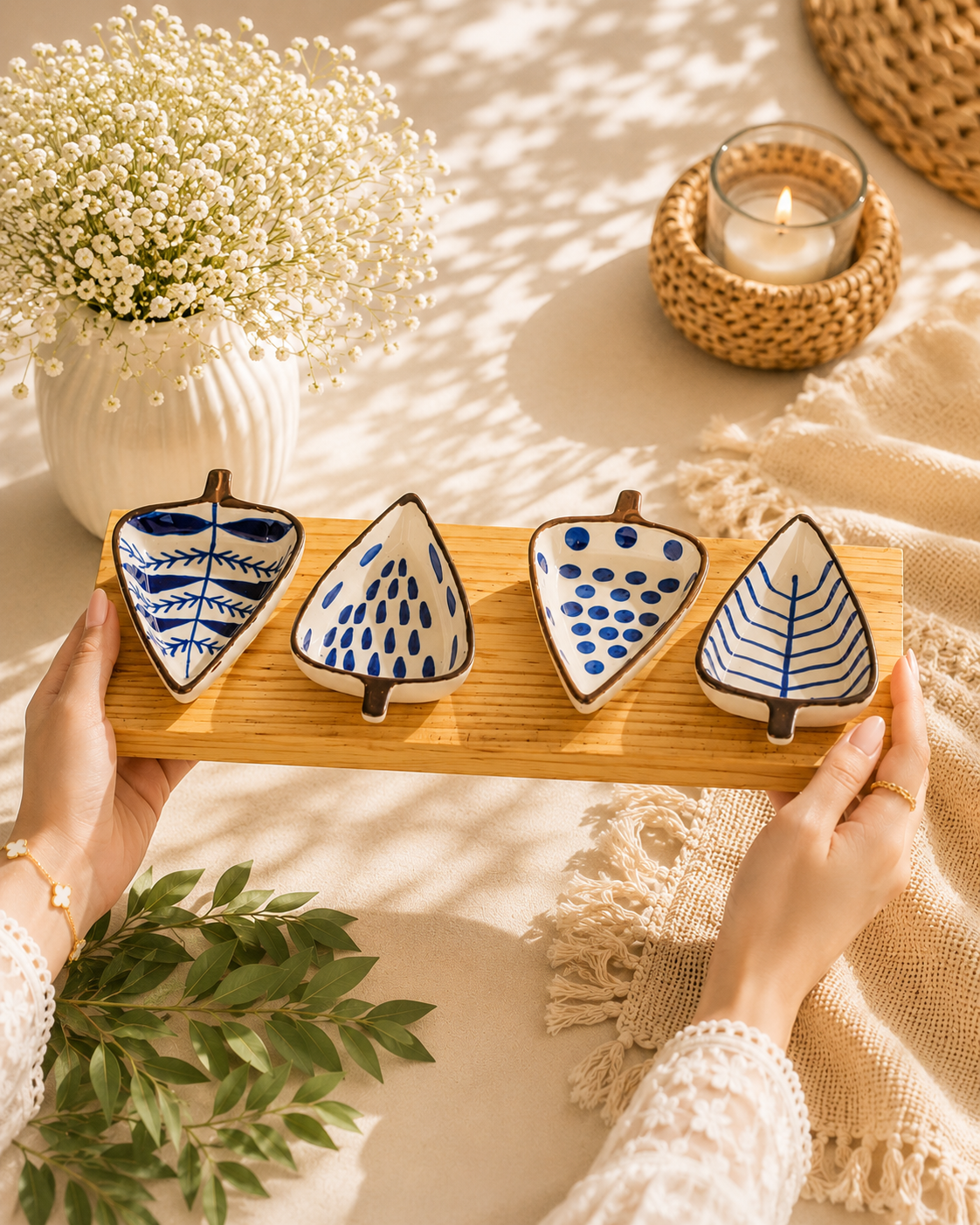Royal Blue Leaf Platter Set of 4