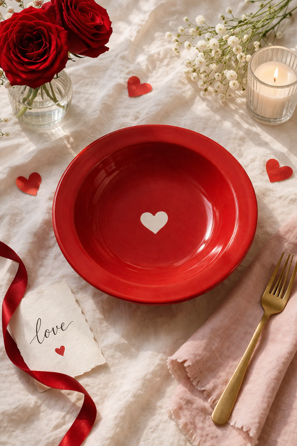 Red Heart Pasta Plate