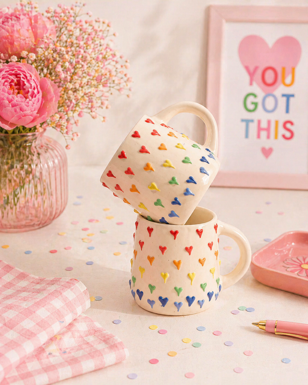 Rainbow Hearts Hug Mug