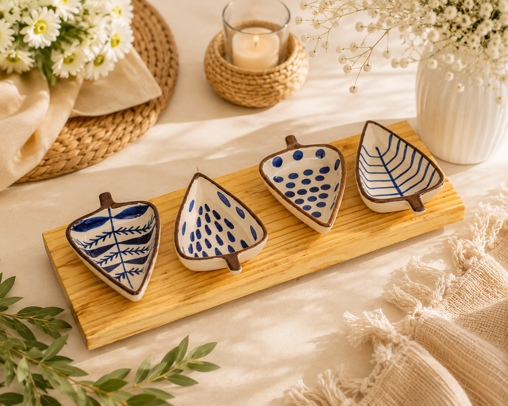 Royal Blue Leaf Platter Set of 4