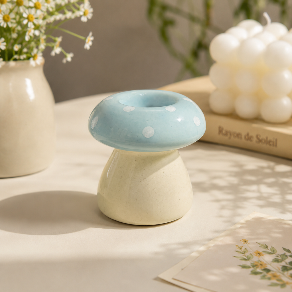 Polka Dot Mushroom Candle Holder (Sky Blue)