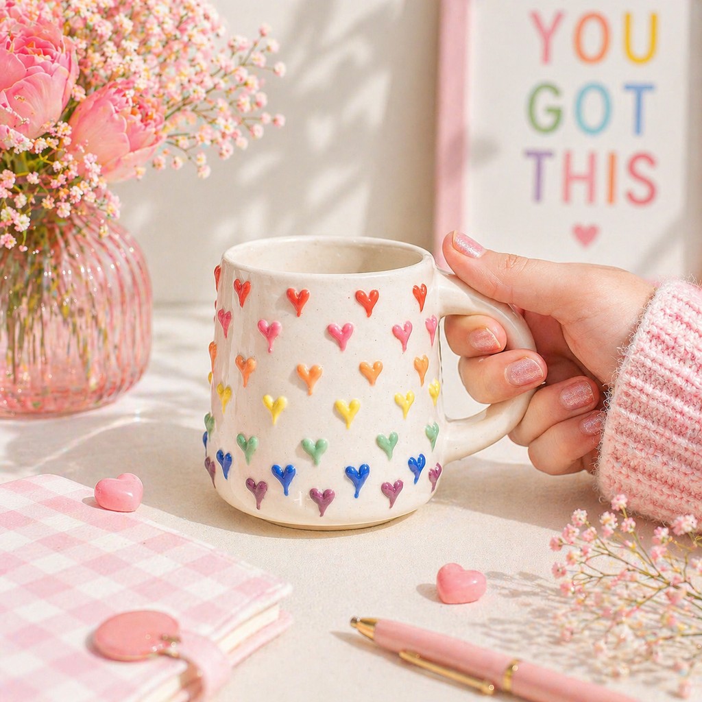 Rainbow Hearts Hug Mug