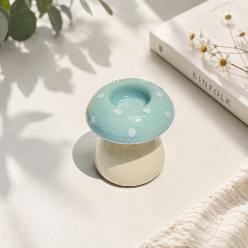 Polka Dot Mushroom Candle Holder (Sky Blue)