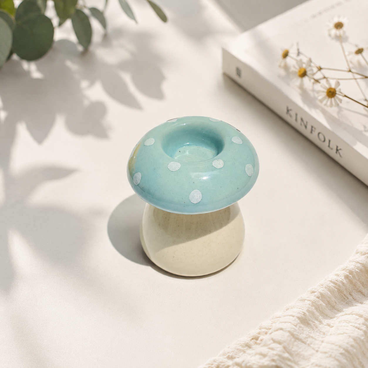 Polka Dot Mushroom Candle Holder (Sky Blue)