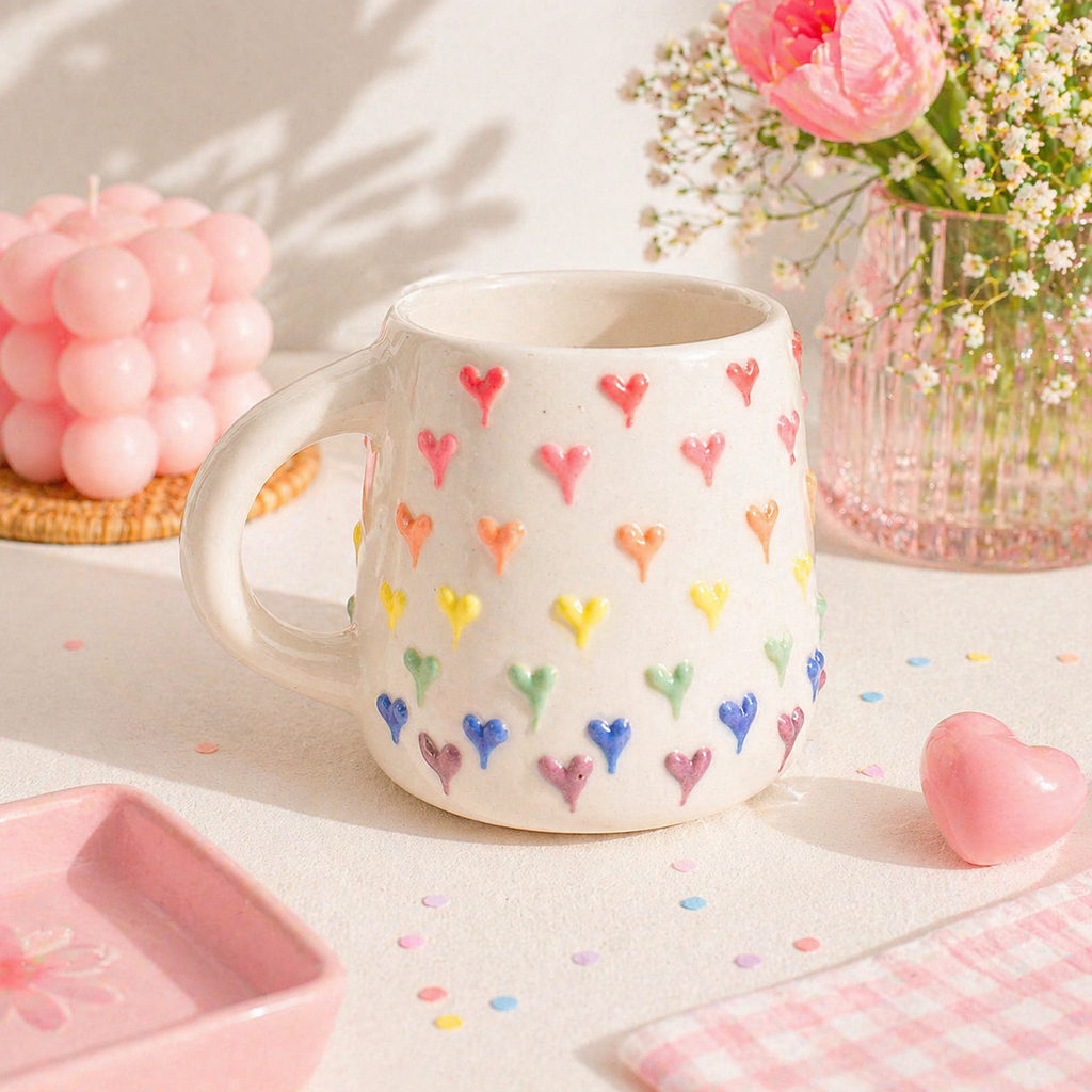 Rainbow Hearts Hug Mug