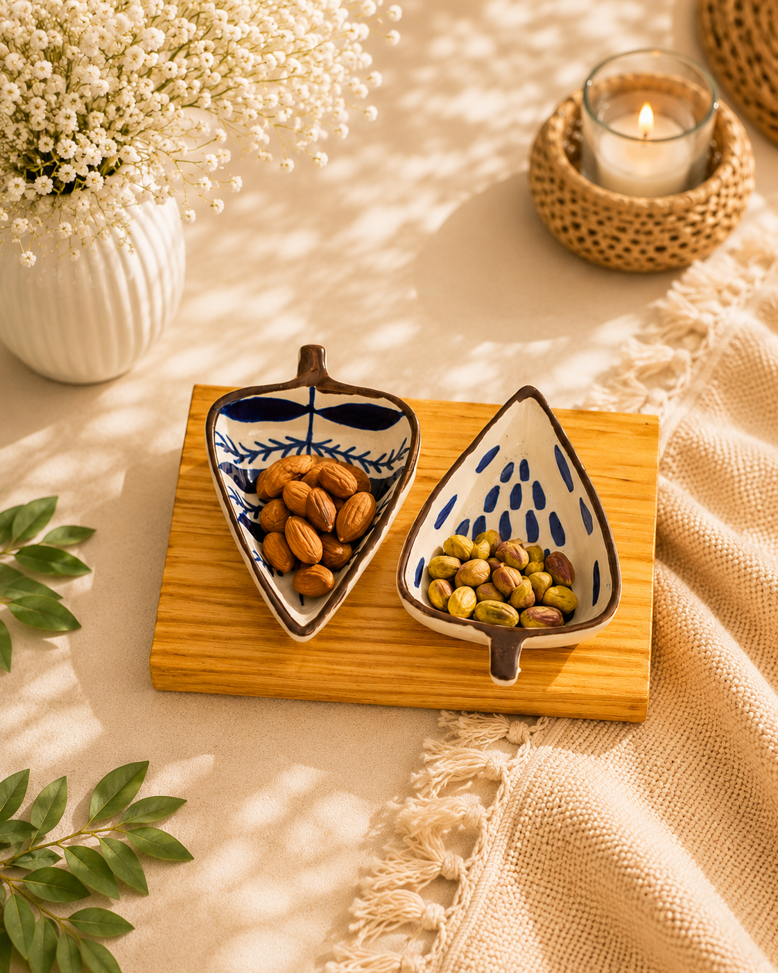 Royal Blue Leaf Platter Set of 2