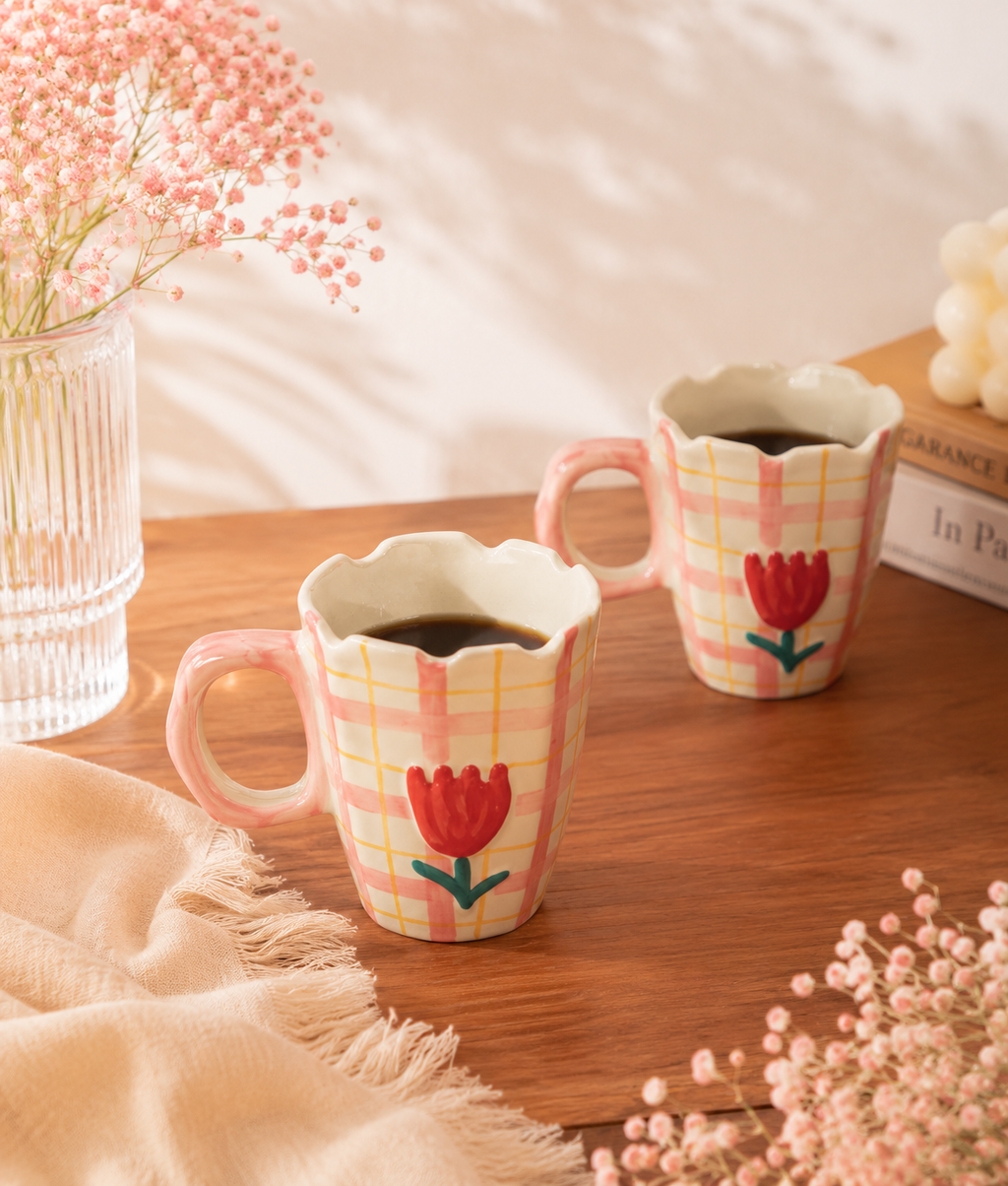 Pink Gingham Tulip Mug