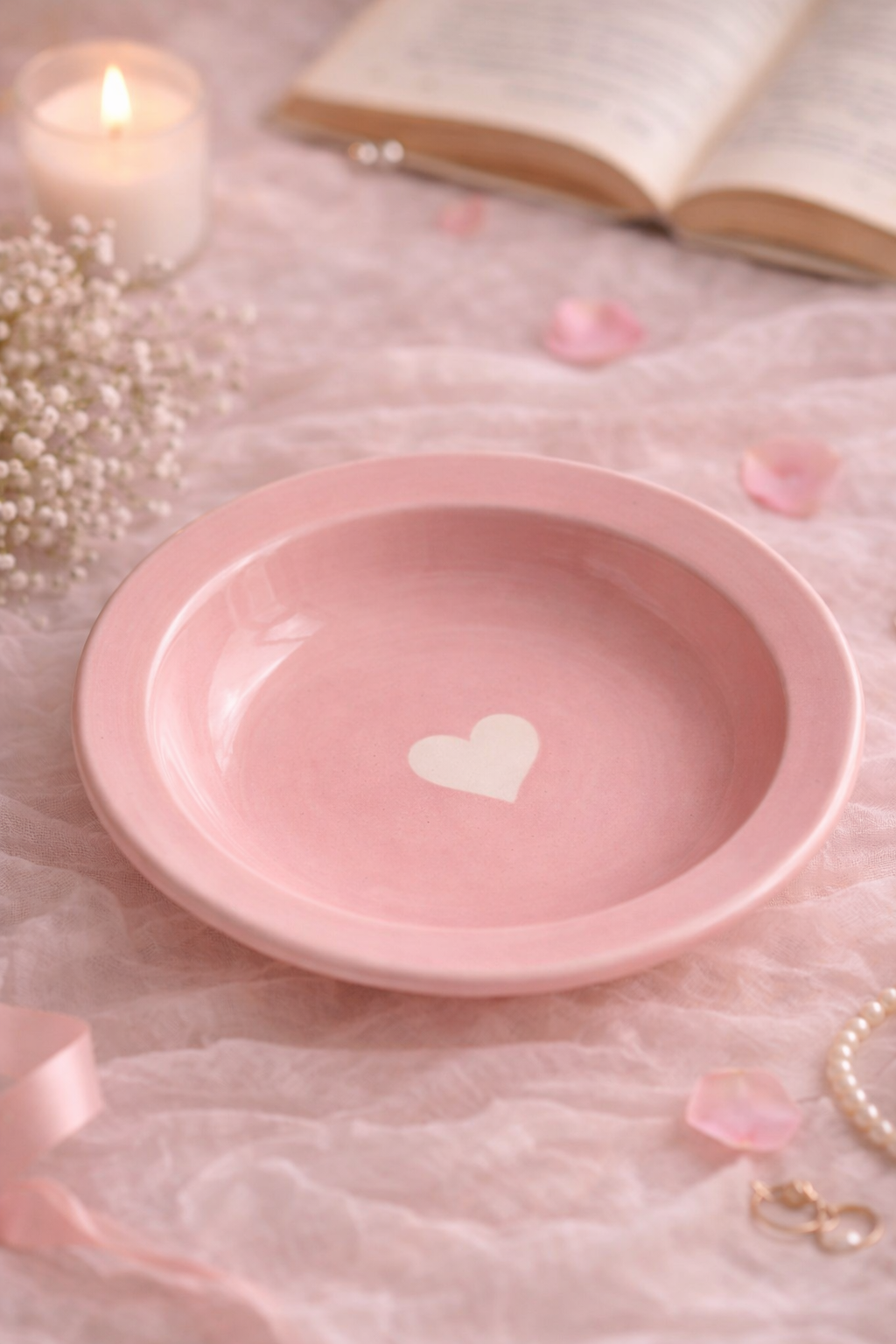 Pink Heart Pasta Plate