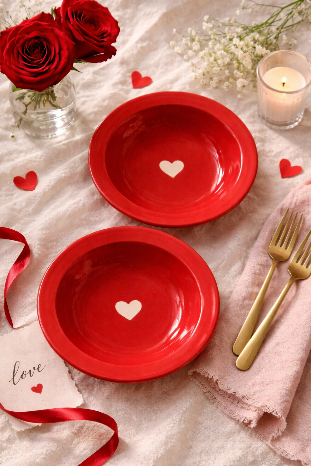 Red Heart Pasta Plate