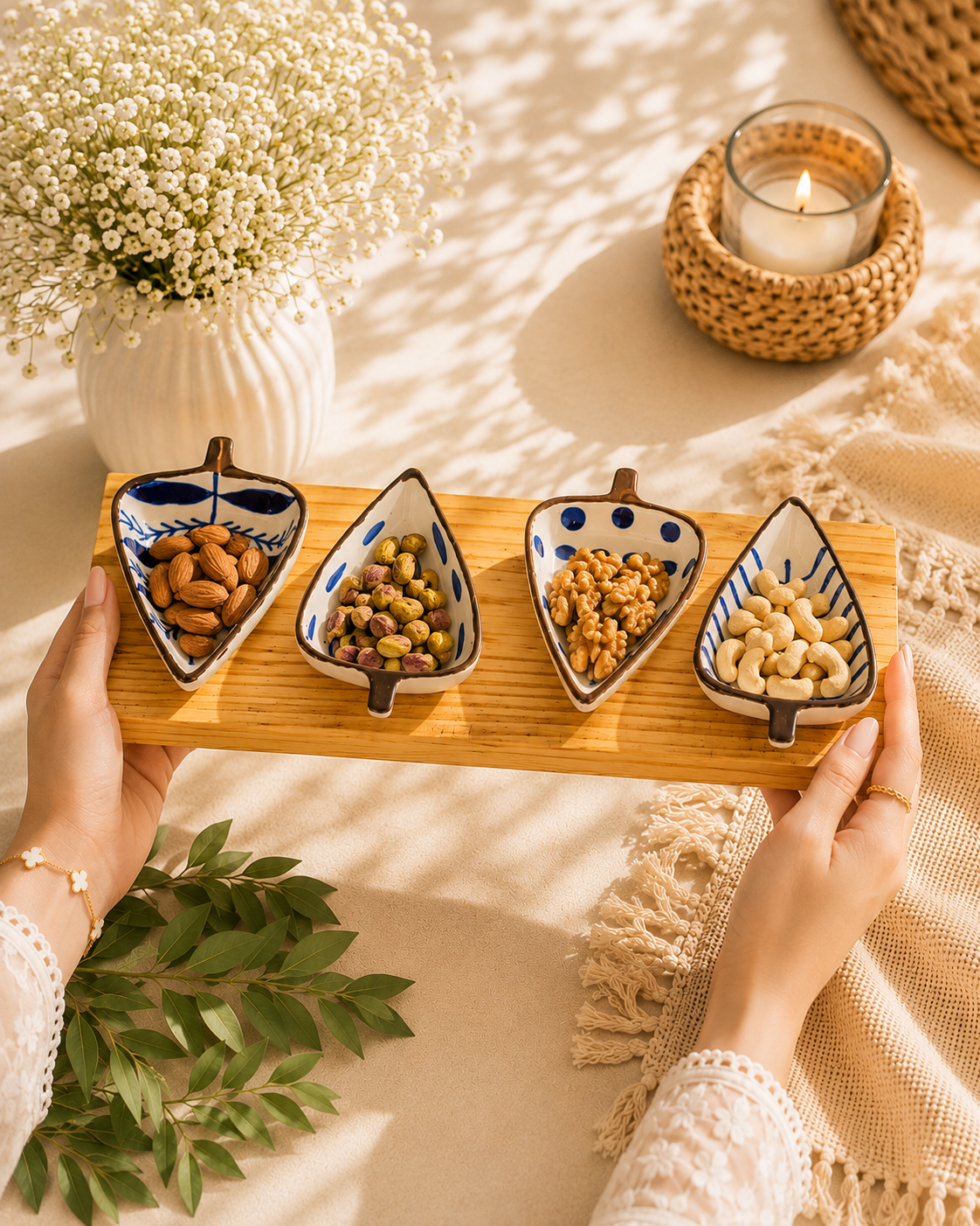 Royal Blue Leaf Platter Set of 4