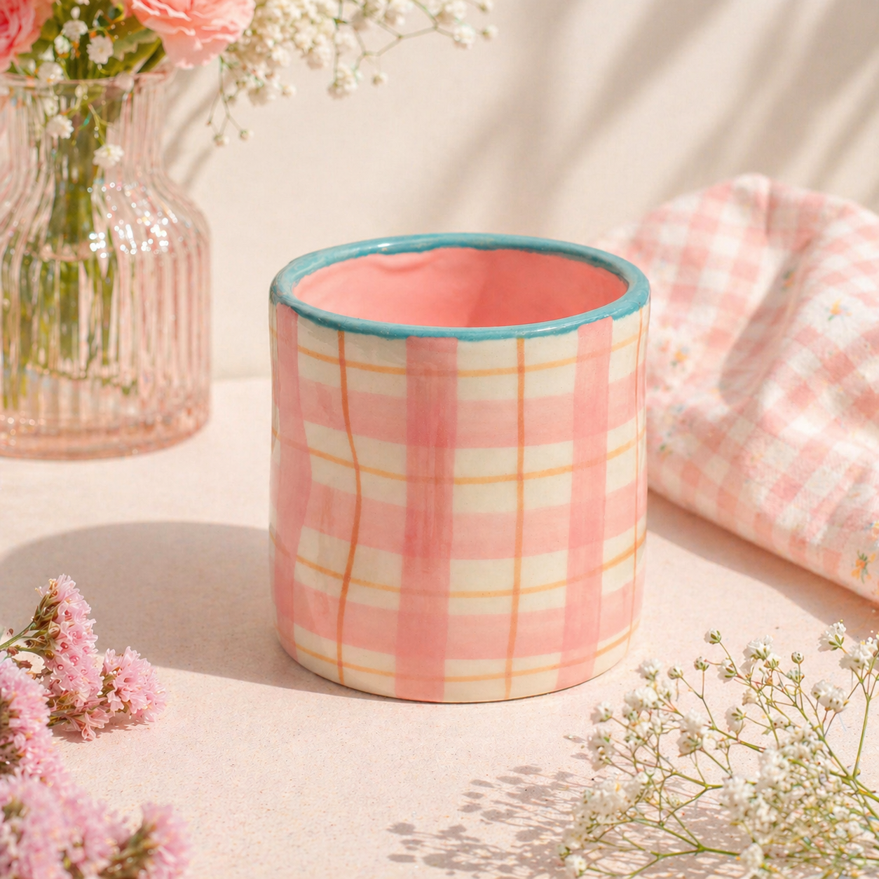 Blush Gingham Pinched Tumbler