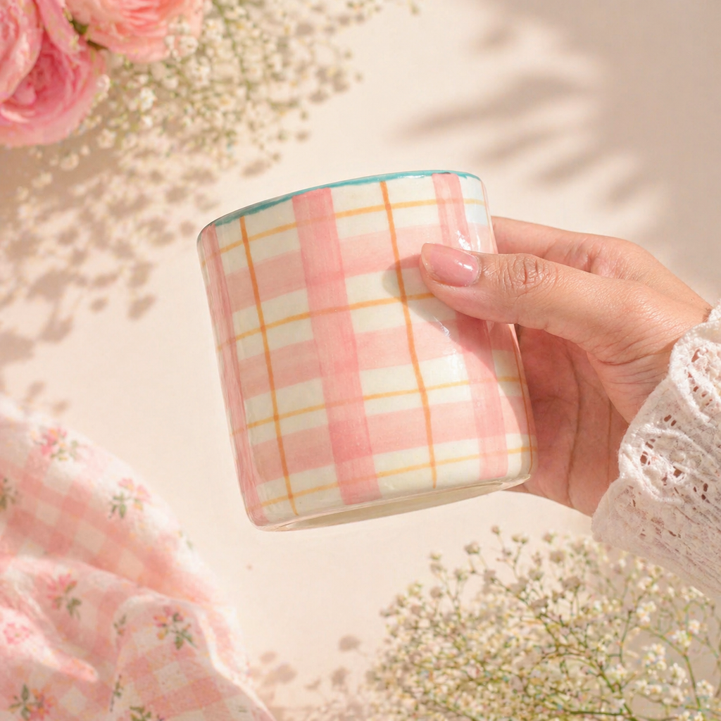 Blush Gingham Pinched Tumbler