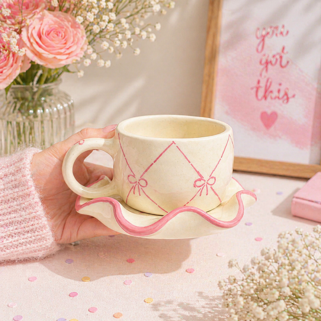 Blush Bow Mug & Coaster Set