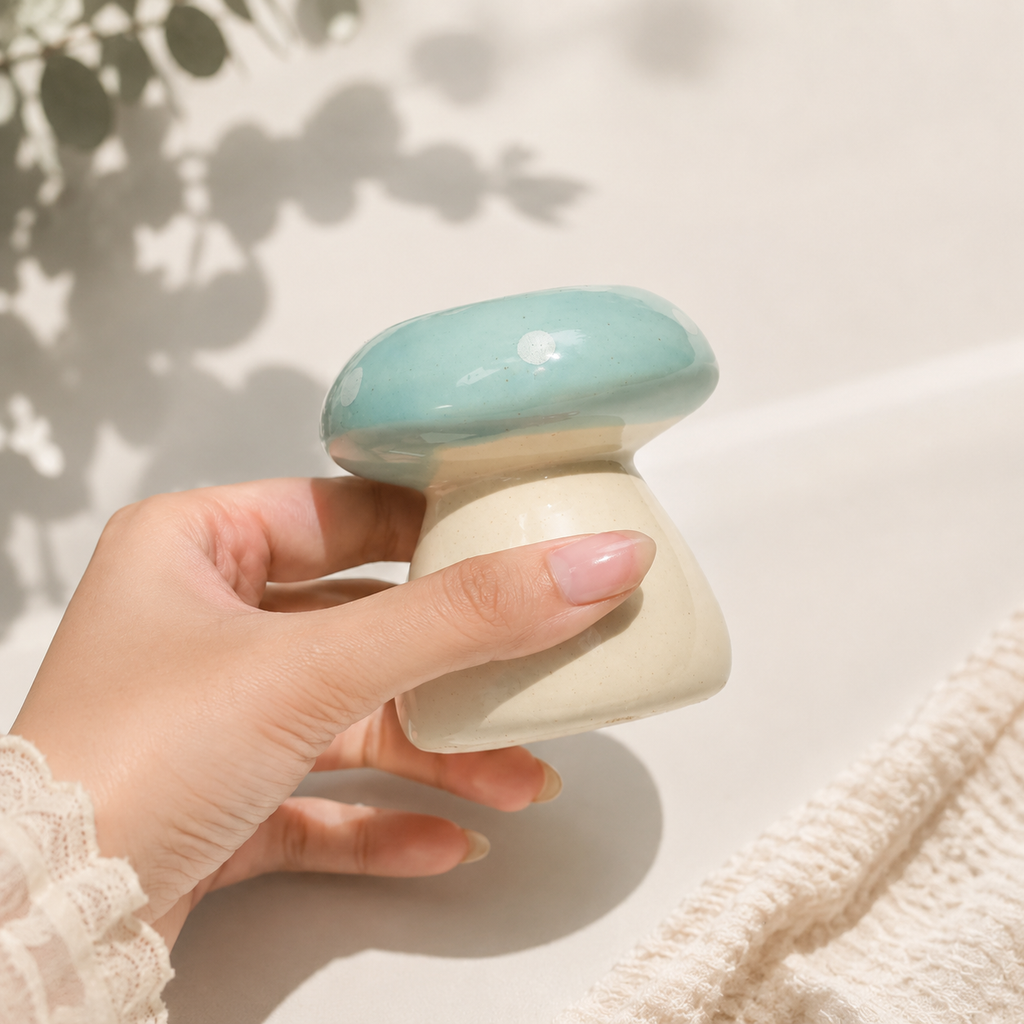 Polka Dot Mushroom Candle Holder (Sky Blue)