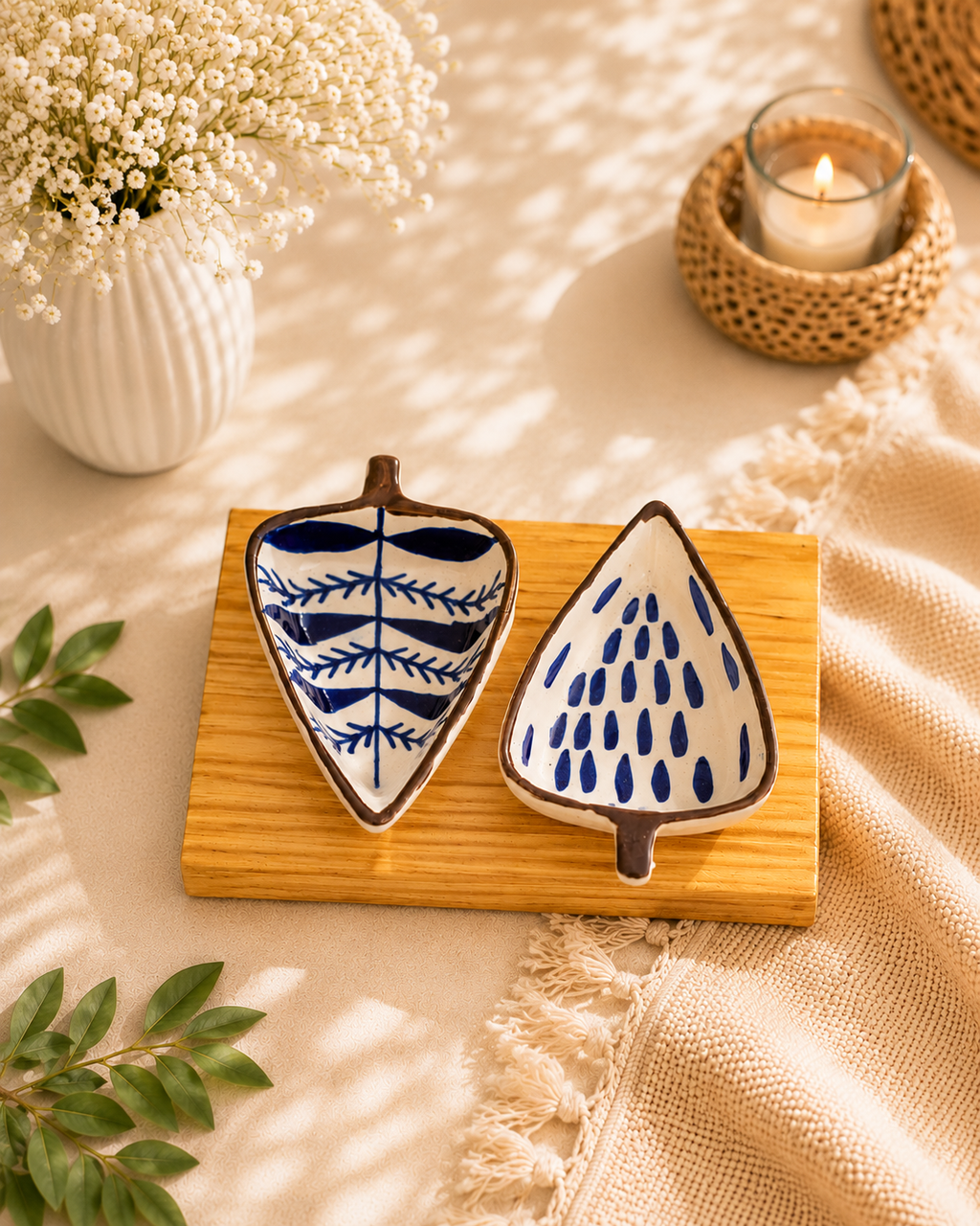 Royal Blue Leaf Platter Set of 2