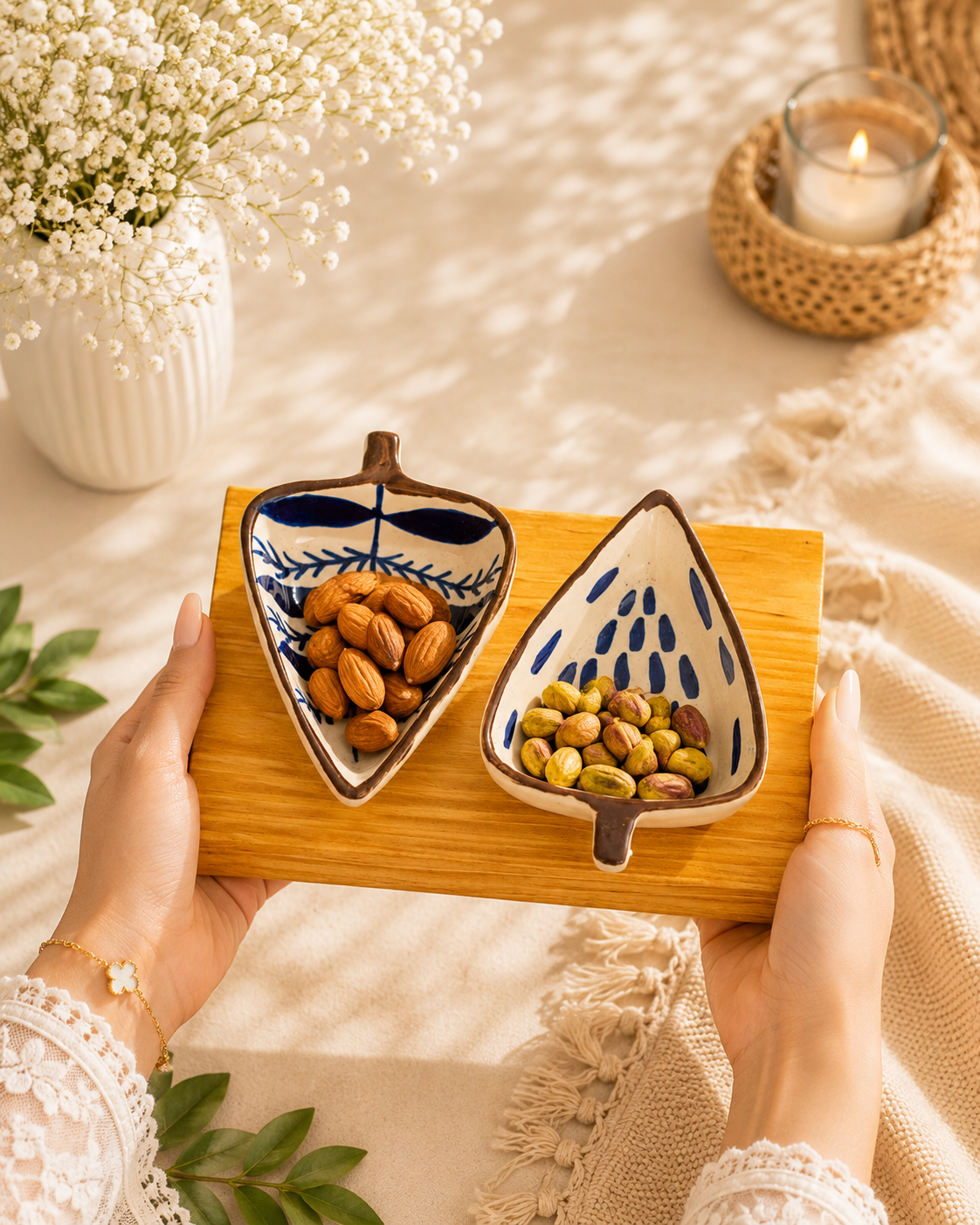 Royal Blue Leaf Platter Set of 2