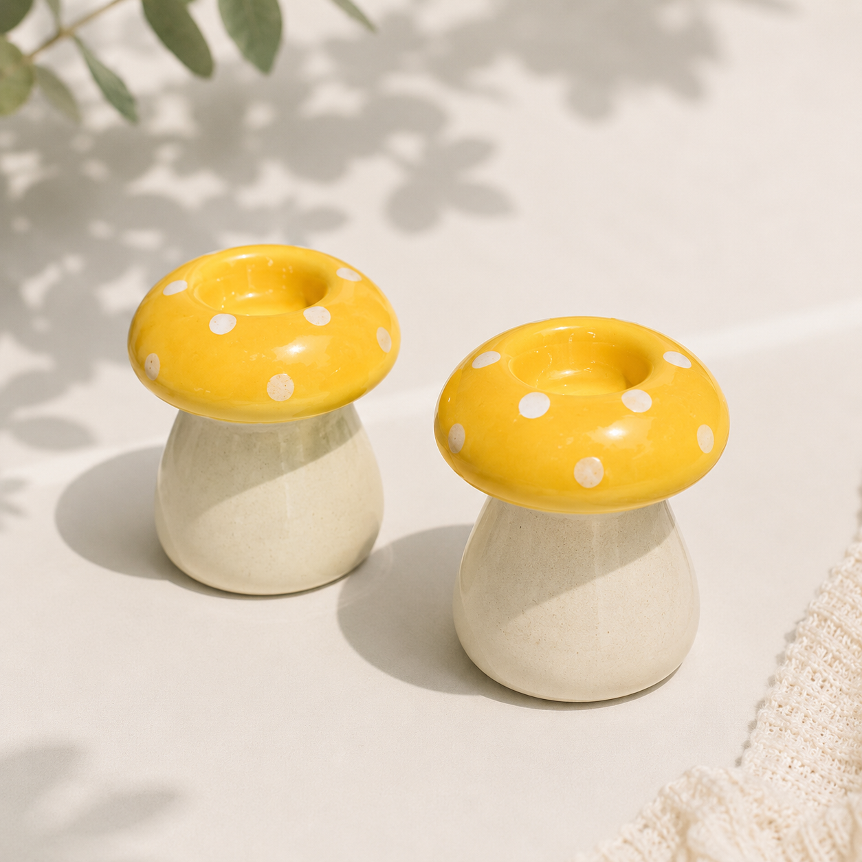 Polka Dot Mushroom Candle Holder (Sunshine Yellow)
